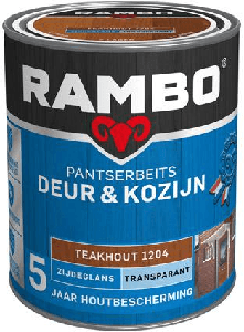 rambo pantserbeits deur en kozijn zijdeglans transparant 1204 teakhout 0.75 ltr