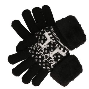 Gebreide winter handschoenen Noors patroon rendier/zwart met pluche voor dames   -