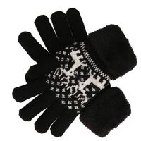Gebreide winter handschoenen Noors patroon rendier/zwart met pluche voor dames   -