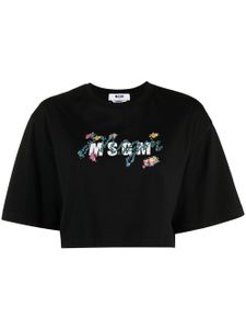 MSGM t-shirt crop à logo imprimé - Noir