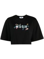 MSGM t-shirt crop à logo imprimé - Noir - thumbnail