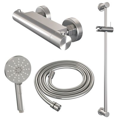 Douchekraanset Brauer Brushed Edition Opbouw Met Glijstang En Ronde Handdouche Geborsteld RVS Brauer