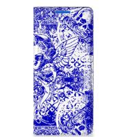 Mobiel BookCase OPPO Reno 6 Pro Plus 5G Angel Skull Blauw