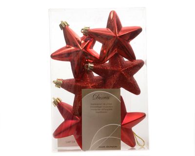 Ster plastic glans-mat-glitter/7.5cm/kerstrood - Ksd