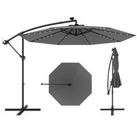 300 cm Grote Verplaatsbare Parasol met 40 Lampen & Zonnepanelen Marktparasol Verlichte Vrijstaande Parasol voor Tuin Grijs