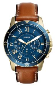 Fossil Grant chronograaf Herenhorlogemet leren band FS5268