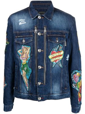 Philipp Plein veste en jean à imprimé graphique - Bleu