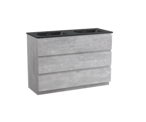 Linie Lado staand badmeubel 120 x 46 cm beton donkergrijs met Baro dubbele wastafel in mat zwarte porselein