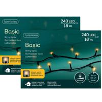 Kerstverlichting - 2x st - 240 leds - klassiek warm wit -1800 cm - zwart snoer -timer en dimmer