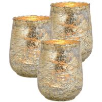 Set van 3x stuks glazen design windlicht/kaarsenhouder champagne goud 10 x 12 x 10 cm