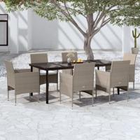 7-delige Tuinset met kussens beige en zwart