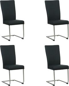 Set van 4 Zwarte leren industriële eetkamerstoelen Dry - poot rond rvs - Toledo Leer Nero (zwart leer)
