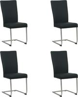 Set van 4 Zwarte leren industriële eetkamerstoelen Dry - poot rond rvs - Toledo Leer Nero (zwart leer)