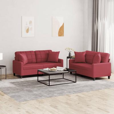2-delige Loungeset met kussens kunstleer wijnrood