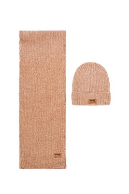 NoNo winter sjaal + muts set meisjes - bruin - Rana - chanille, gebreid