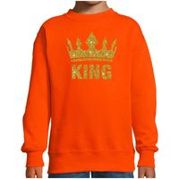 Oranje Koningsdag gouden glitter King sweater kinderen - thumbnail