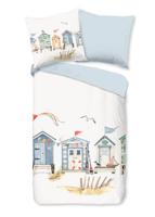 Good Morning Dekbedovertrek "maritiem/ strandhuisjes" - Wit - (155x220 cm) - Katoen