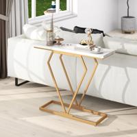 Consoletafel in Goud Slanke Imitatiemarmeren Ingangstafel met Geometrisch Diamantvormig Frame Moderne Bijzettafel met Kantelbeveiliging