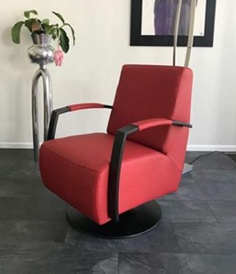 Leren draaifauteuil met stalen frame en schotelvoet - rood leer - Echt leer, Industrieel, ontdek de vele Leersoorten en Kleuren bij ShopX