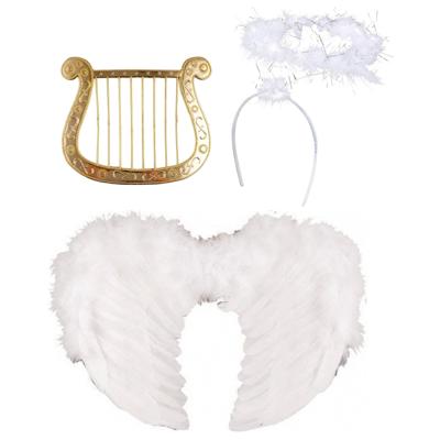 Engel verkleedaccessoires set - wit - engelen vleugels - 3-delig - carnaval / kerst thema