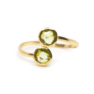 Geboortesteen Ring Peridoot Augustus - 925 Zilver Verguld - Verstelbaar