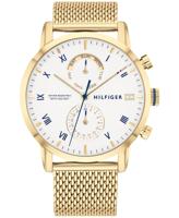 Tommy Hilfiger Goudkleurig roestvrijstalen mesh-armbandhorloge voor heren, 44 mm