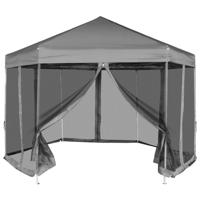 Partytent pop-up zeshoekig met 6 zijwanden 3,6x3,1 m grijs