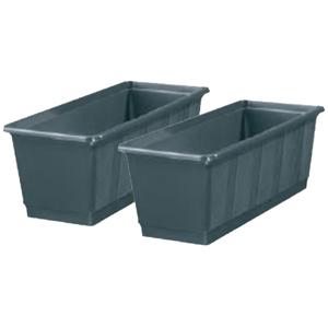 Plantenbak/bloembak - 2x - grijs - rechthoekig - 60 x 17,5 x 14,5 cm