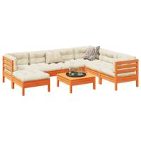 8-delige Loungeset met kussens massief grenenhout wasbruin