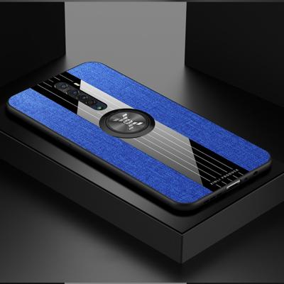 Voor OPPO Reno 2 XINLI stiksels doek Textue schokbestendig TPU beschermhoes met ring houder (blauw)