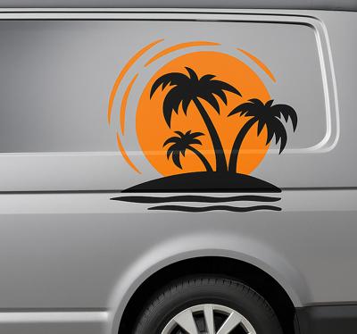 Caravan sticker tropische zonsondergang