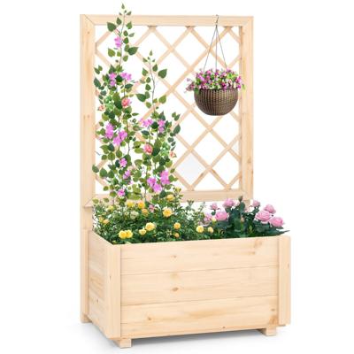 Verhoogde Plantenbak met Sparrenhouten Trellis met Drainagegat Bloempot voor Klimplant Binnen-/Buitentuinbed Natuurlijk