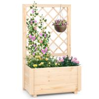 Verhoogde Plantenbak met Sparrenhouten Trellis met Drainagegat Bloempot voor Klimplant Binnen-/Buitentuinbed Natuurlijk