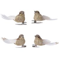 8x Decoratie glitter vogeltjes goud op clip 5 cm - thumbnail