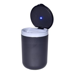 Auto asbak - led licht - met deksel - kunststof - zwart - 11 x 7 cm