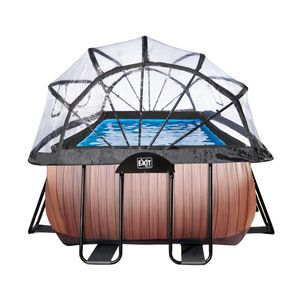 EXIT Wood zwembad - 400 x 200 x 122 cm - met zandfilterpomp, trap en overkapping