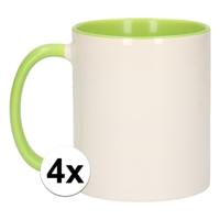 Koffiemok / thee beker - 4x - 300 ml - Wit/groen - Cadeau mokken - keramiek