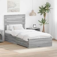 Bedframe Grijs Sonoma en Zilver 75 x 190 cm Bewerkt hout