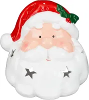 Mica Decorations theelichthouder keramiek kerstman 15x11.5x15cm rood