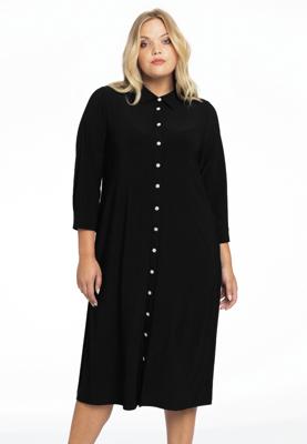 Yoek Blouse midi strassknoopjes | Zwart | Maat 50/52