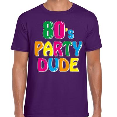 Verkleed T-shirt voor heren - paars - 80s party dude - Jaren tachtig / Disco themafeest