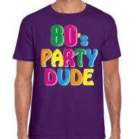 Verkleed T-shirt voor heren - paars - 80s party dude - Jaren tachtig / Disco themafeest