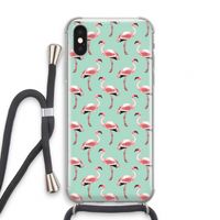 Flamingoprint groen: iPhone X Transparant Hoesje met koord