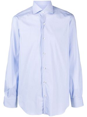Barba chemise en coton mélangé à manches longues - Bleu