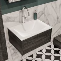 Mondiaz Lush Cloud badmeubel eiken donker bruin 60 cm 1 lade solid surface enkele spoelbak midden 1 kraangat