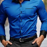 Bon&Bon Men's Khaki Casual Shirt - Long Sleeve Colorblock Polyester Royal Blue / M