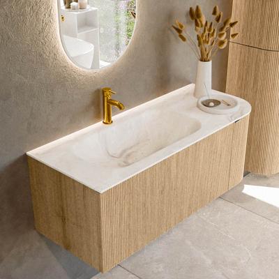 Badmeubel Mondiaz Kurve-Dlux | 115 cm | Meubelkleur Oak | Wastafelkleur Frappe | Solid surface | Links spoelbak | 1 kraangat