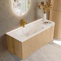 Badmeubel Mondiaz Kurve-Dlux | 115 cm | Meubelkleur Oak | Wastafelkleur Frappe | Solid surface | Links spoelbak | 1 kraangat