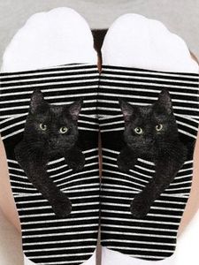 Casual Cat Striped Over the Calf Socks
