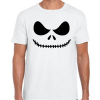 Skelet gezicht Halloween verkleed t-shirt wit voor heren - thumbnail